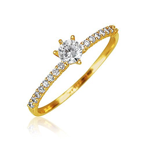 Bague Solitaire En Or Jaune 14 Carats - Pierre Zirconium Cubique 3,50 Ct, Taille 6,5 - Poids 6,7 Grammes